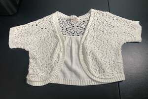 Cat & Jack White Short Sleeve Cropped Pointelle Cardigan Shrug Size L (10/12)
